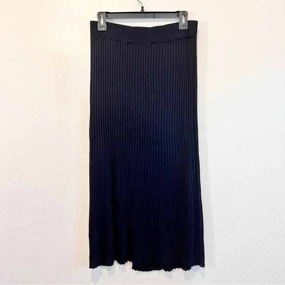 Wilfred Zeta Ribbed Midi Skirt w/ Slit Black L Aritzia Knit Pull On Minimalist - Picture 9 of 15